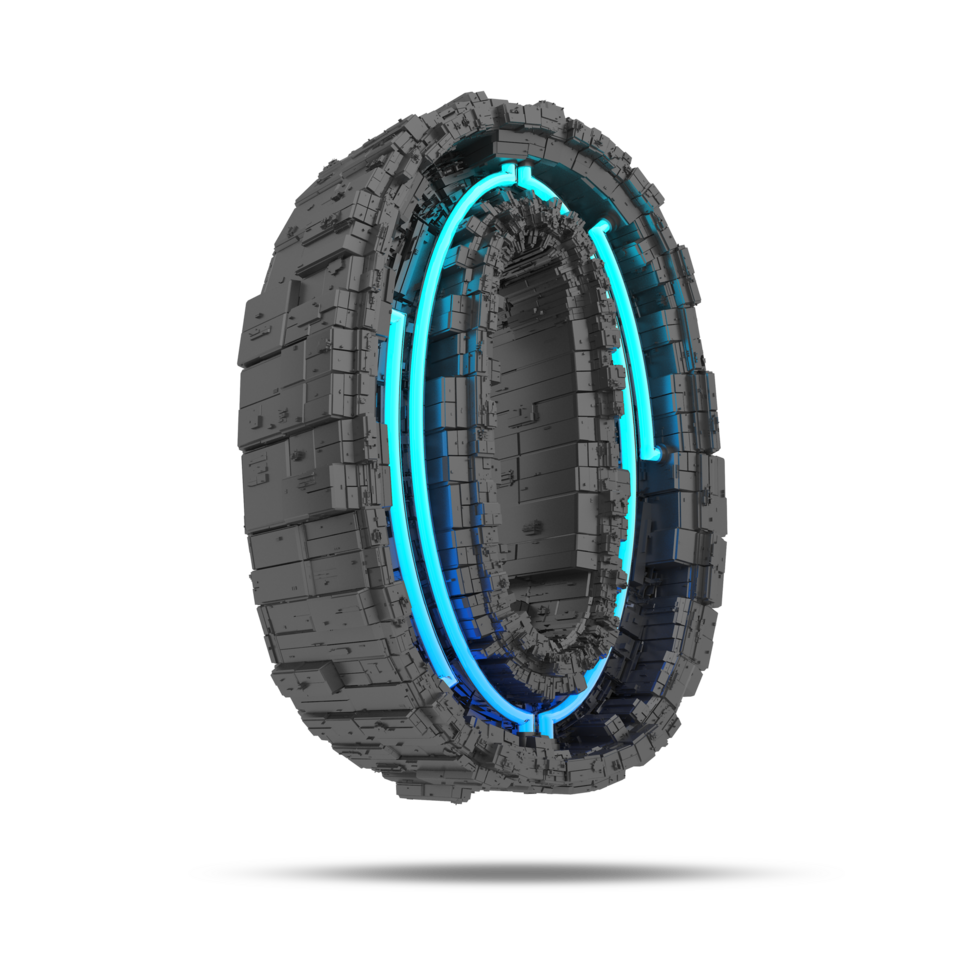 3d spaceship number with neon light effect, 3d rendering png