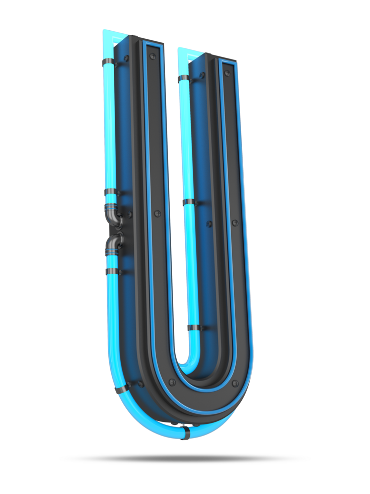 3D Alphabet with blue neon light effect, 3d rendering png