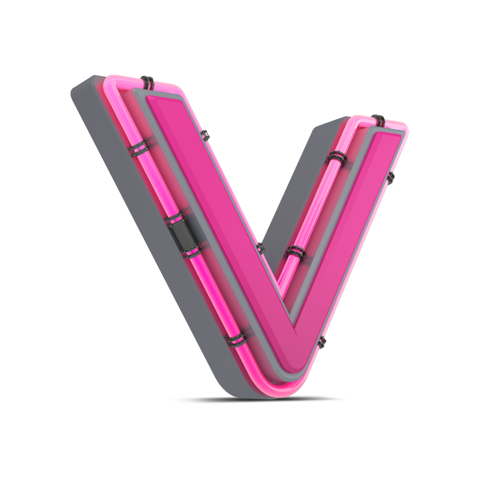 3D pink alphabet with neon light, 3d rendering png