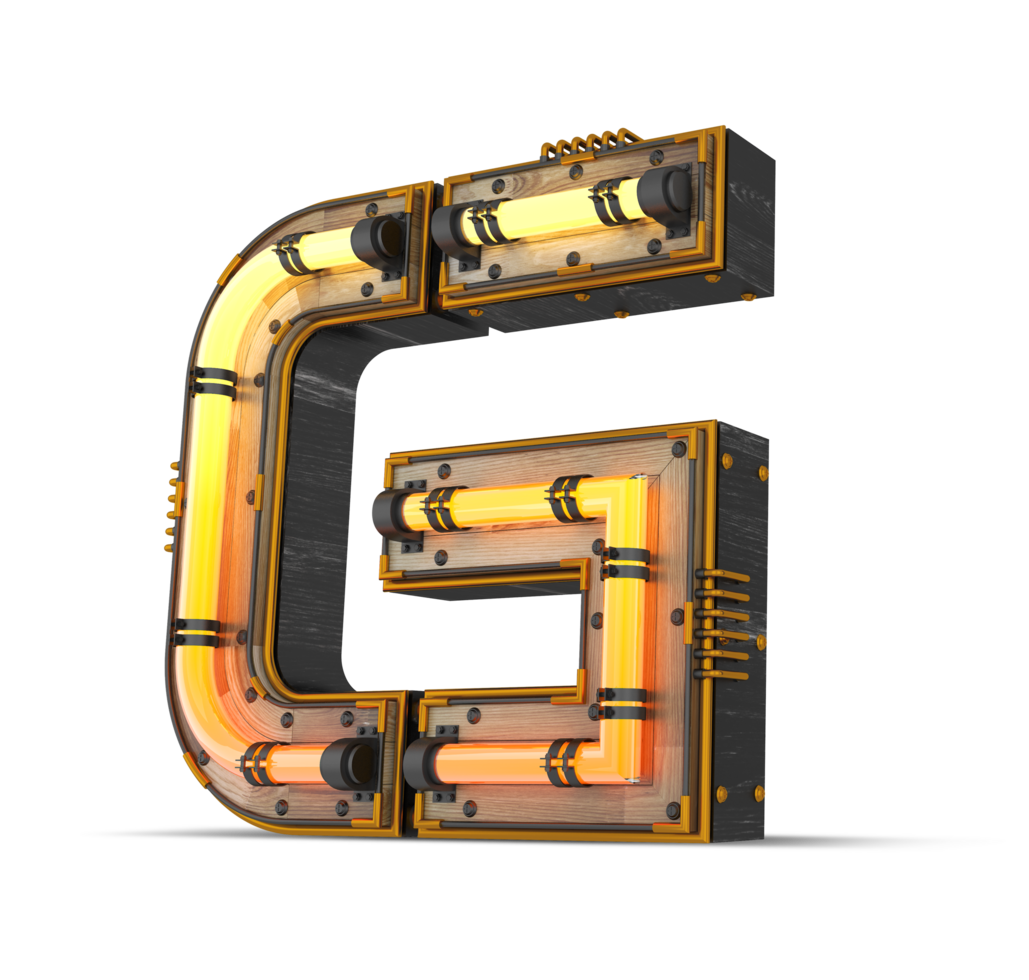 3D wooden alphabet with neon light effect, 3d rendering png