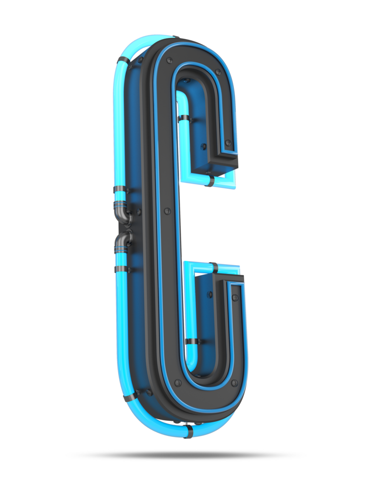 3D Alphabet with blue neon light effect, 3d rendering png