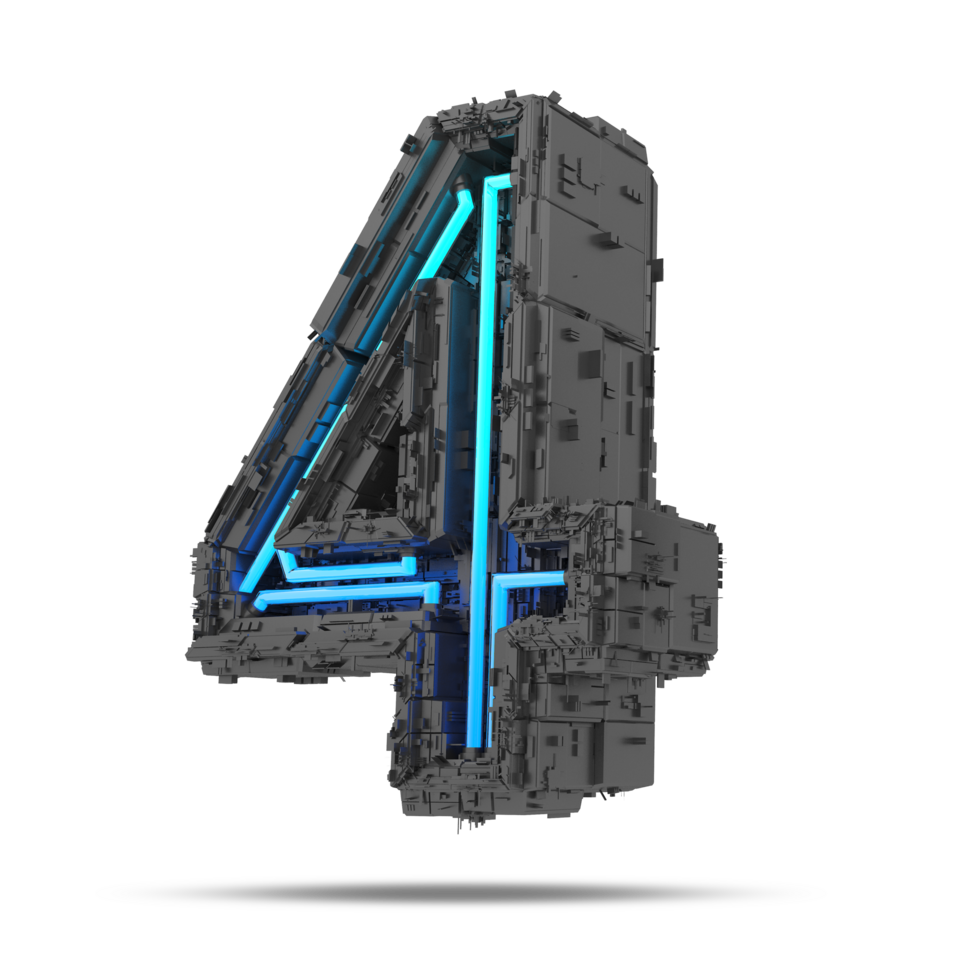 3d spaceship number with neon light effect, 3d rendering png