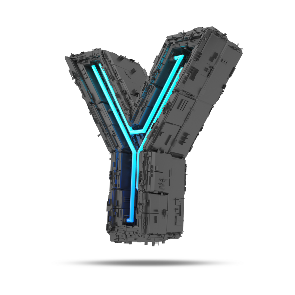 3d spaceship alphabet with neon light effect, 3d rendering png