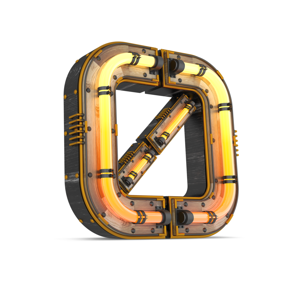 3D wooden number with neon light effect, 3d rendering png