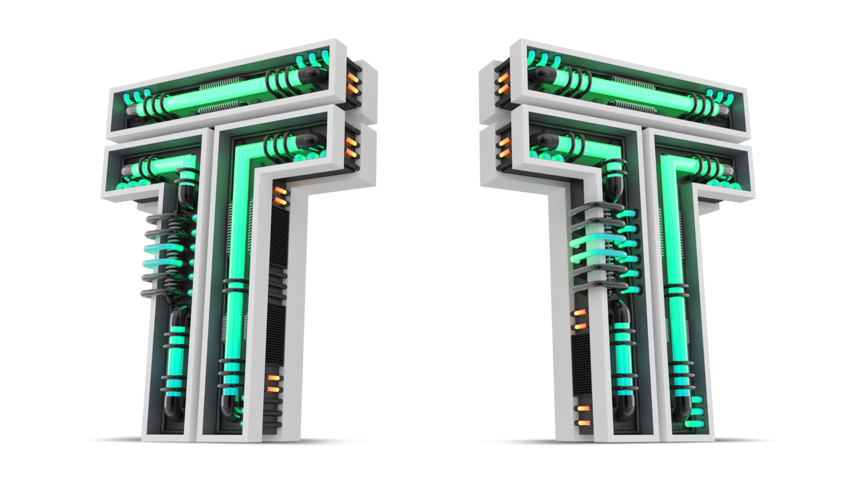 3D Alphabet with green neon light effect, 3d rendering png