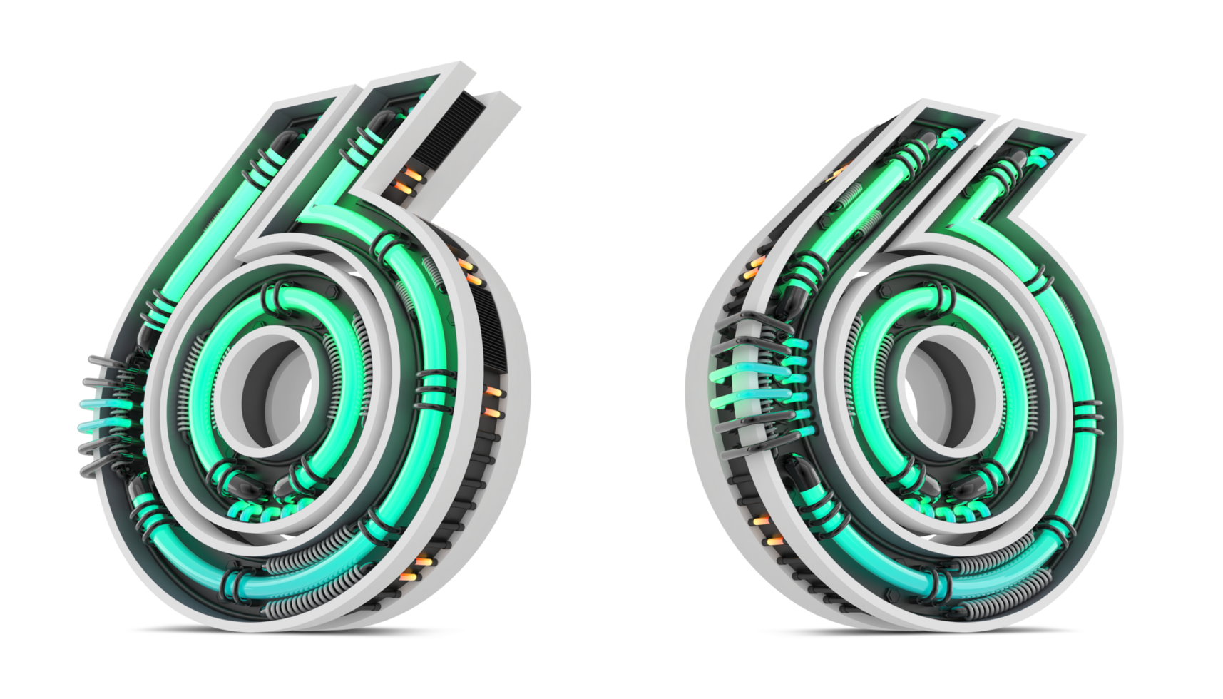 3d siffra med grön neon ljus effekt, 3d tolkning png