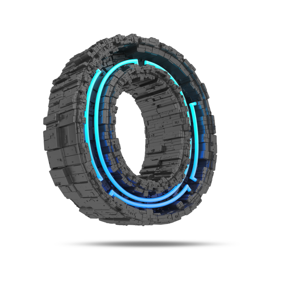 3d spaceship alphabet with neon light effect, 3d rendering png