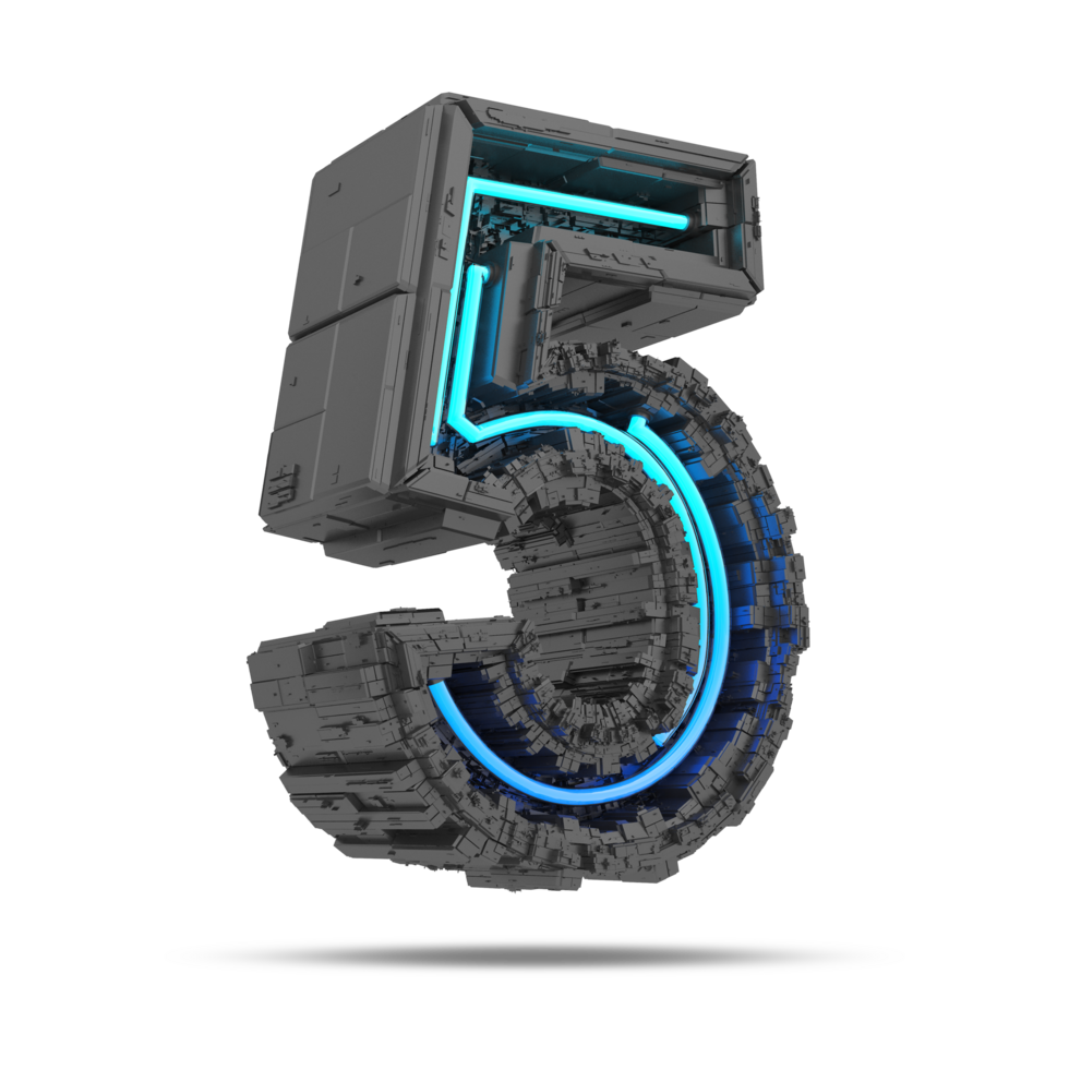 3d spaceship number with neon light effect, 3d rendering png