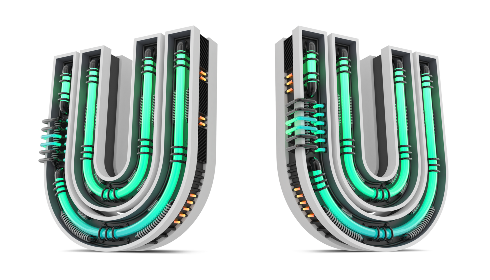 3D Alphabet with green neon light effect, 3d rendering png