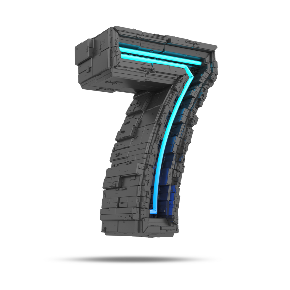 3d spaceship number with neon light effect, 3d rendering png