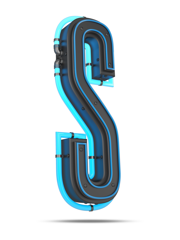 3D Alphabet with blue neon light effect, 3d rendering png