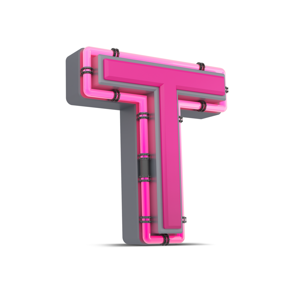 3D pink alphabet with neon light, 3d rendering png