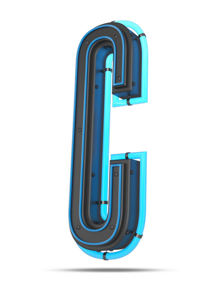 3D Alphabet with blue neon light effect, 3d rendering png