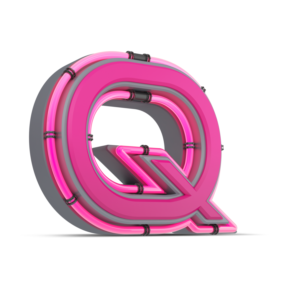 3D pink alphabet with neon light, 3d rendering png