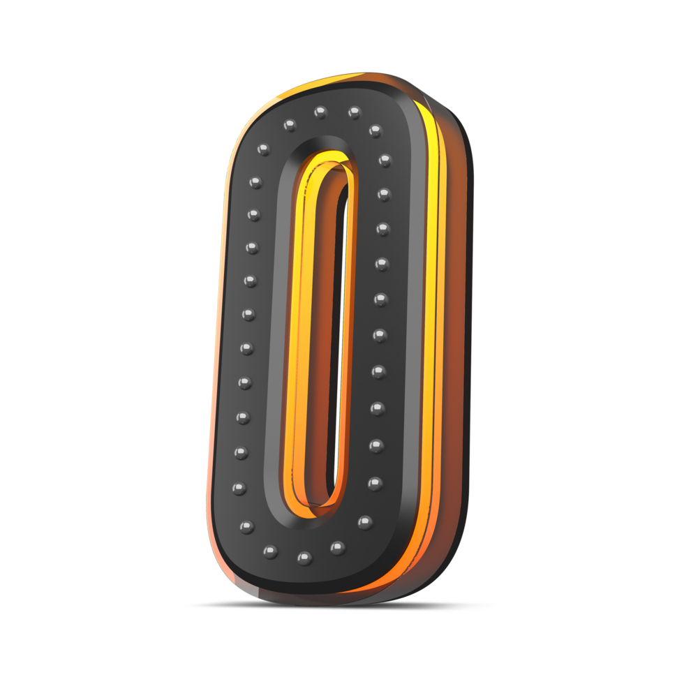 3D number with pin decoration and neon light effect, 3d rendering png