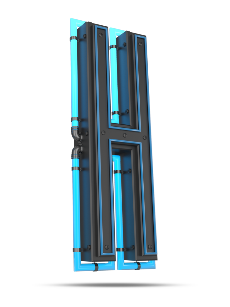 3D Alphabet with blue neon light effect, 3d rendering png