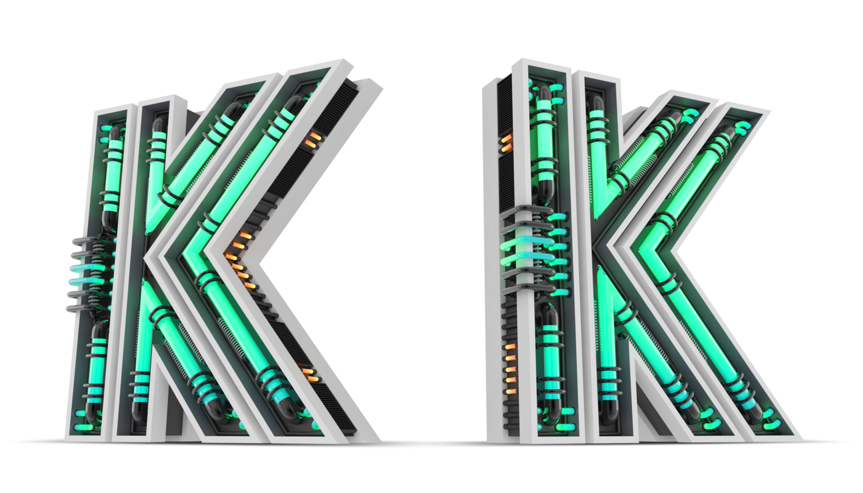 3D Alphabet with green neon light effect, 3d rendering png