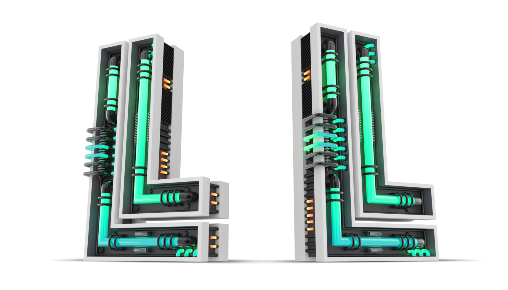 3D Alphabet with green neon light effect, 3d rendering png