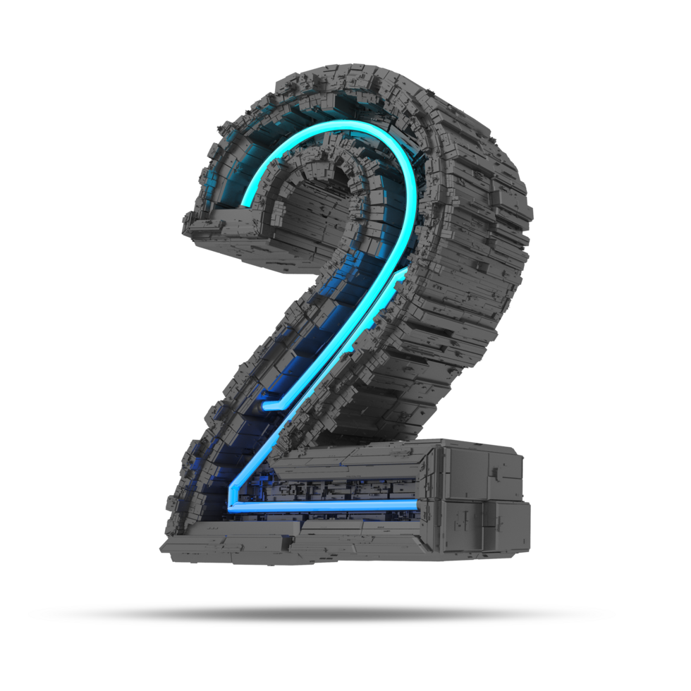 3d spaceship number with neon light effect, 3d rendering png