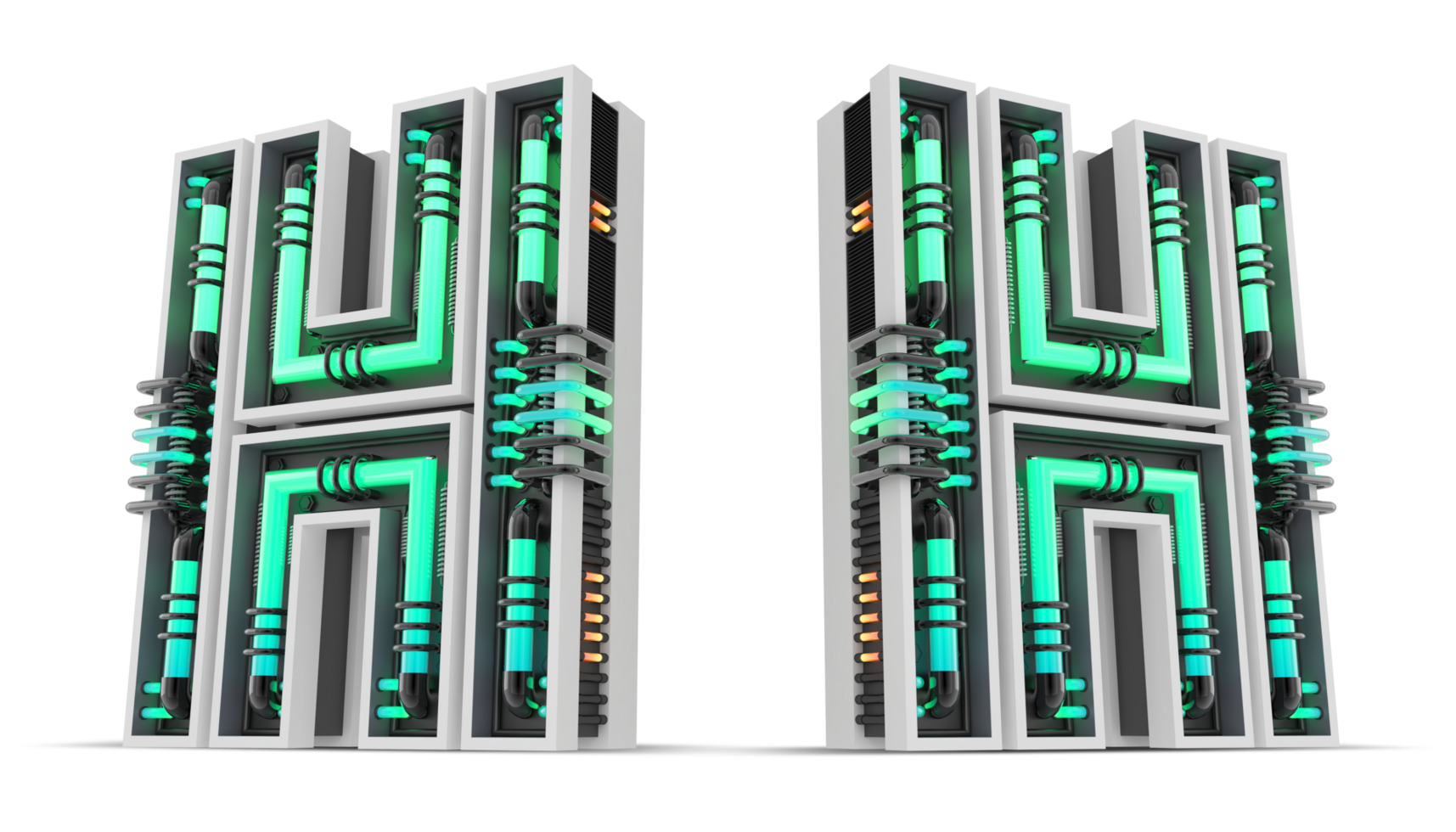 3D Alphabet with green neon light effect, 3d rendering png