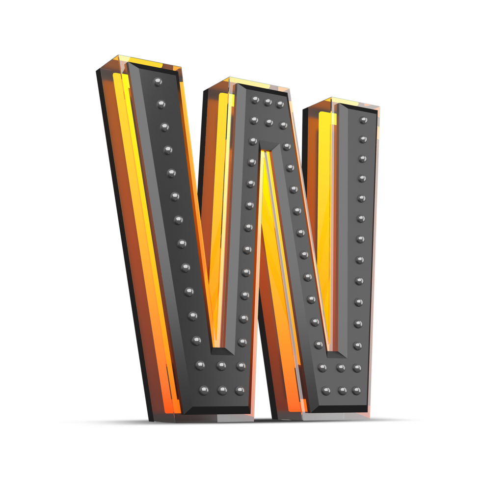 3D alphabet with pin decoration and neon light effect, 3d rendering png