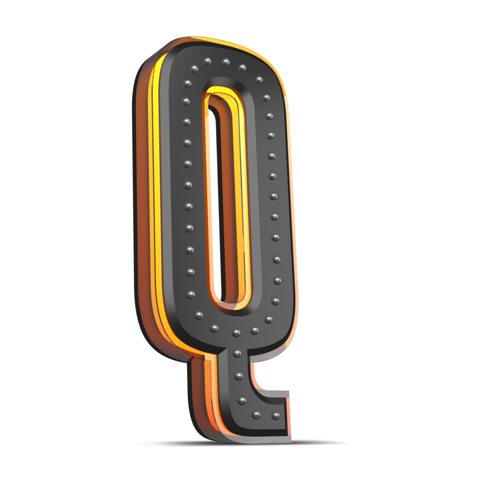 3D alphabet with pin decoration and neon light effect, 3d rendering png