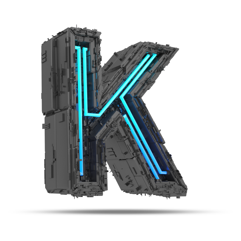 3d spaceship alphabet with neon light effect, 3d rendering png