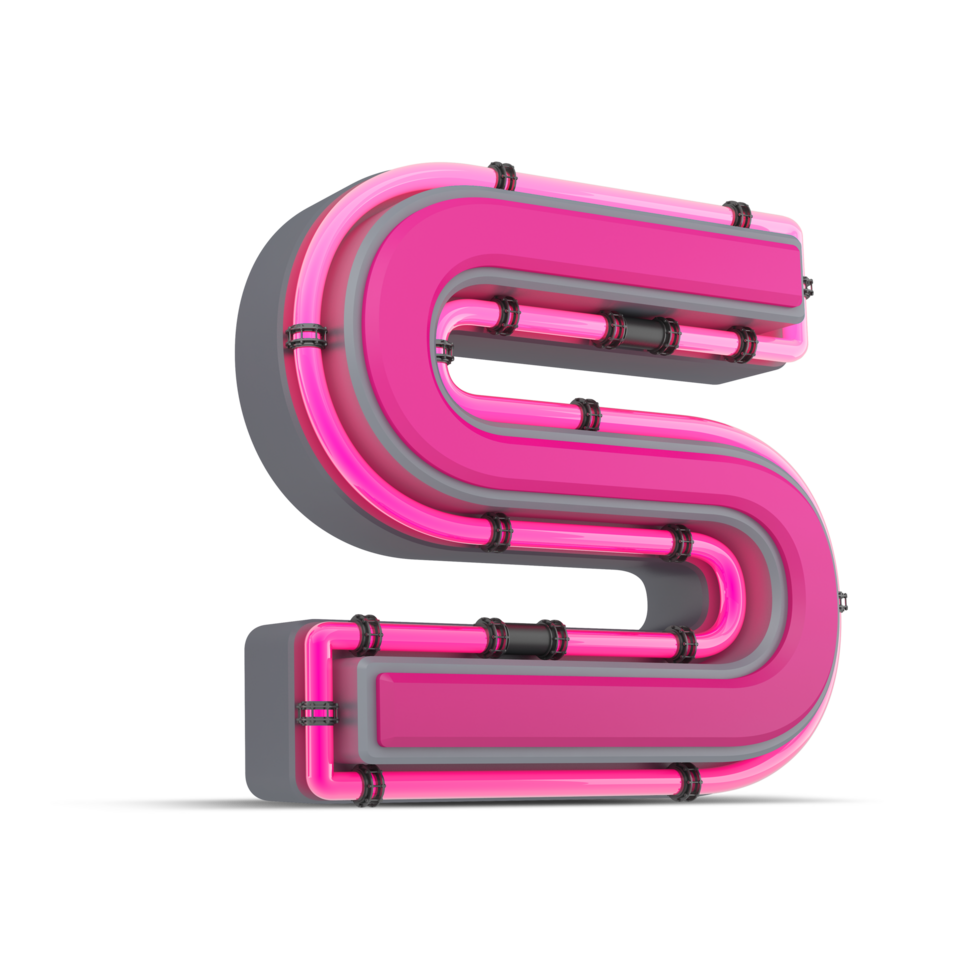 3D pink alphabet with neon light, 3d rendering png