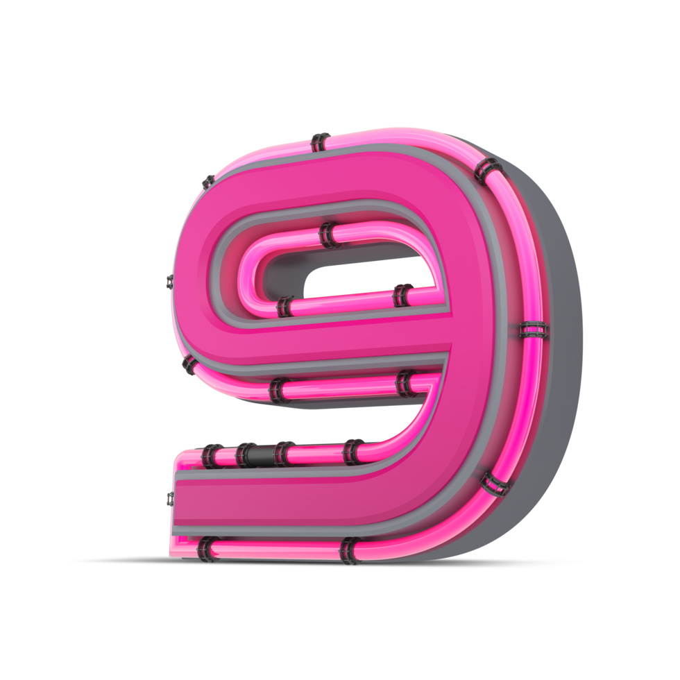 3D pink number with neon light, 3d rendering png