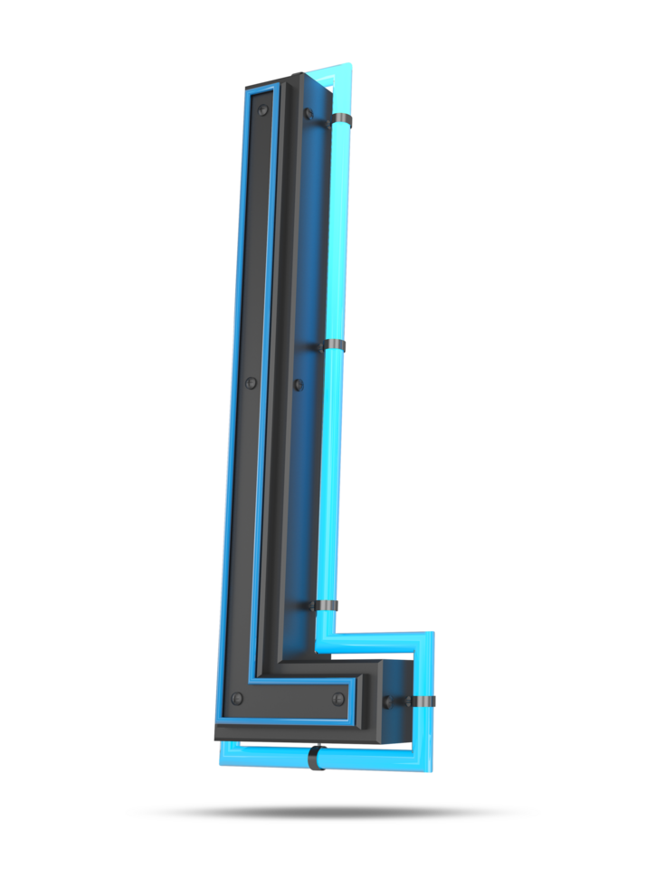 3D Alphabet with blue neon light effect, 3d rendering png