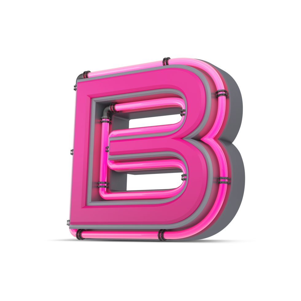 3D pink alphabet with neon light, 3d rendering png
