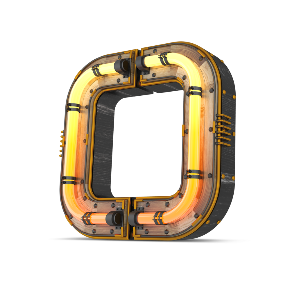 3D wooden alphabet with neon light effect, 3d rendering png