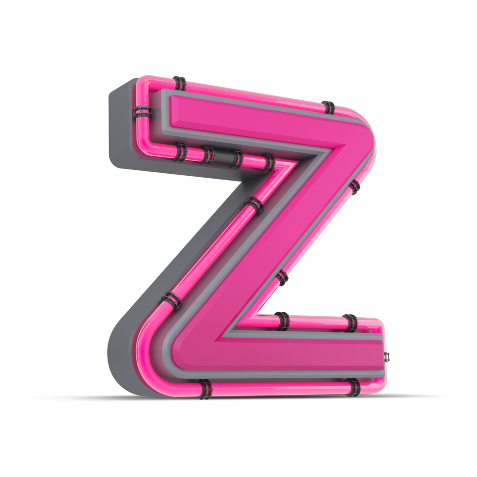 3D pink alphabet with neon light, 3d rendering png