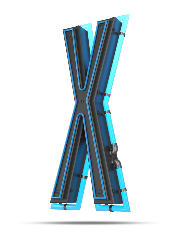 3D Alphabet with blue neon light effect, 3d rendering png