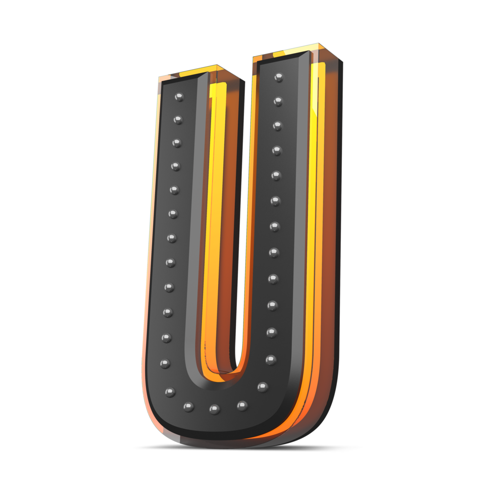 3D alphabet with pin decoration and neon light effect, 3d rendering png