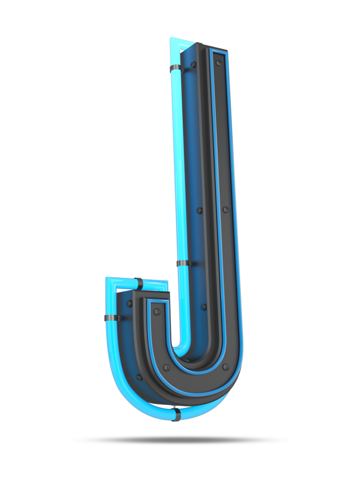 3D Alphabet with blue neon light effect, 3d rendering png