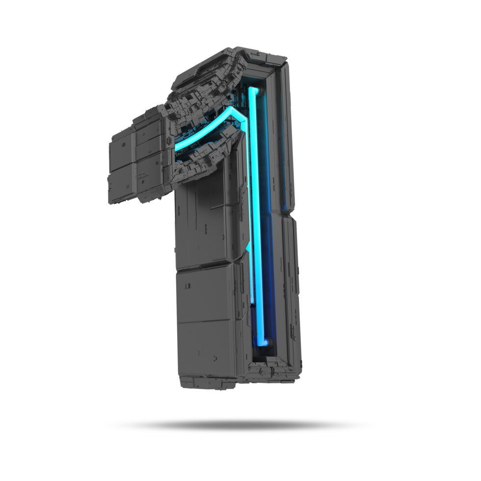 3d spaceship number with neon light effect, 3d rendering png