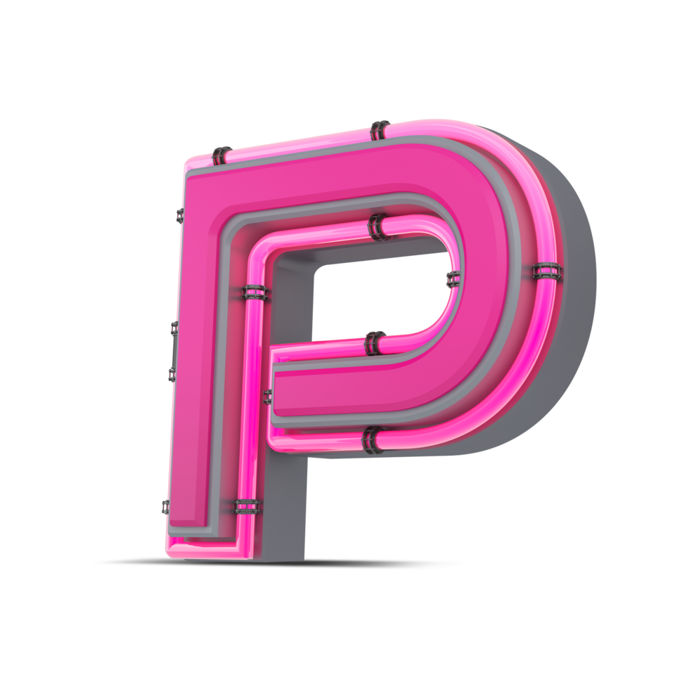 3D pink alphabet with neon light, 3d rendering png