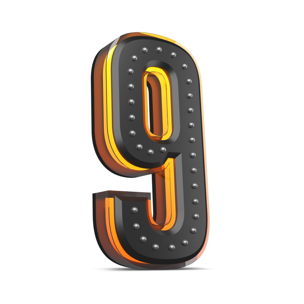 3D number with pin decoration and neon light effect, 3d rendering png