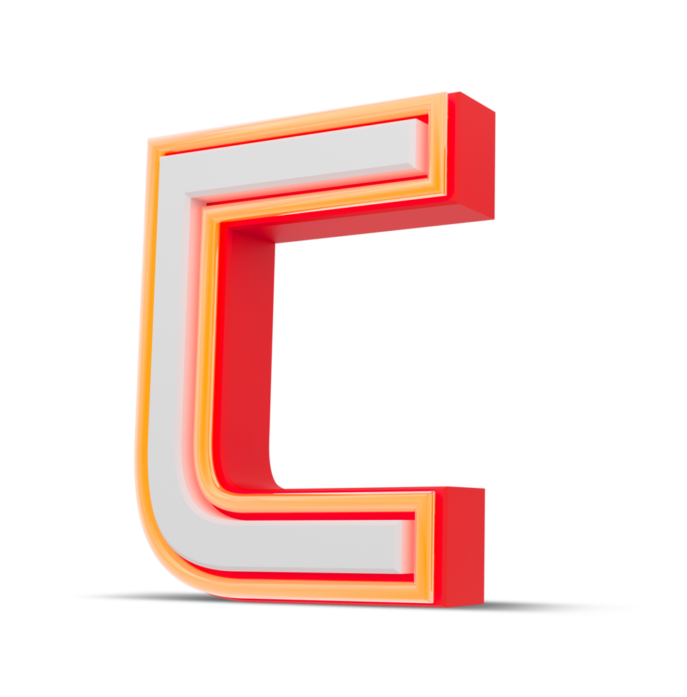 Red 3D alphabet  japan style with orange neon light, 3d rendering. png