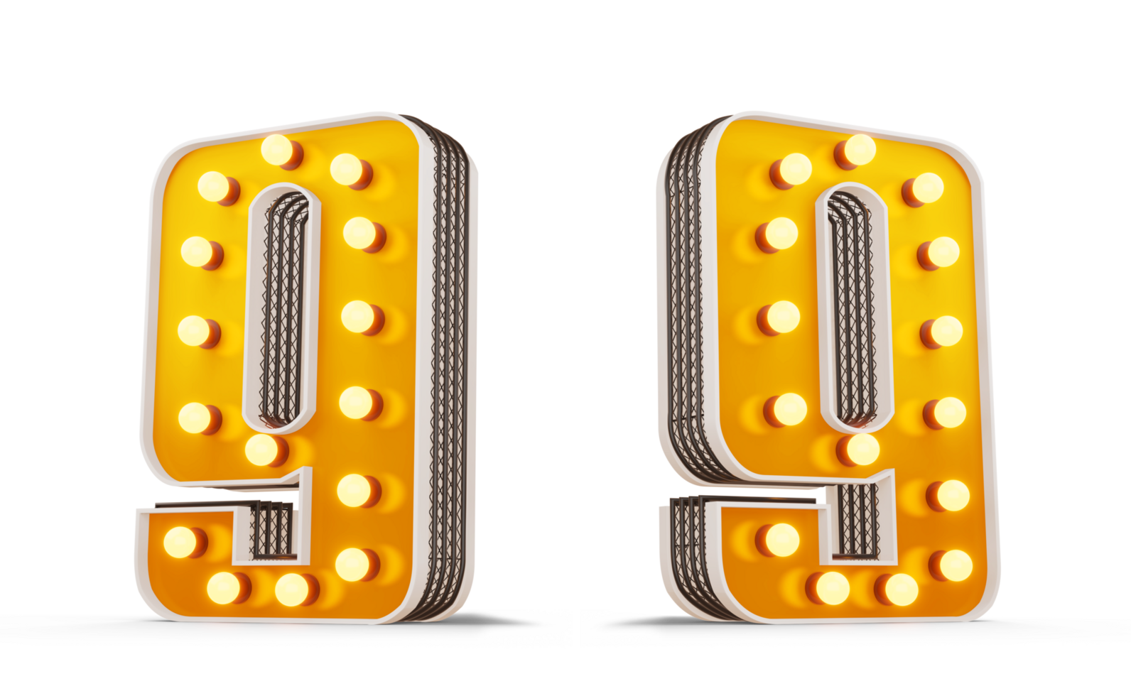 Broadway style light bulb number, 3d rendering png