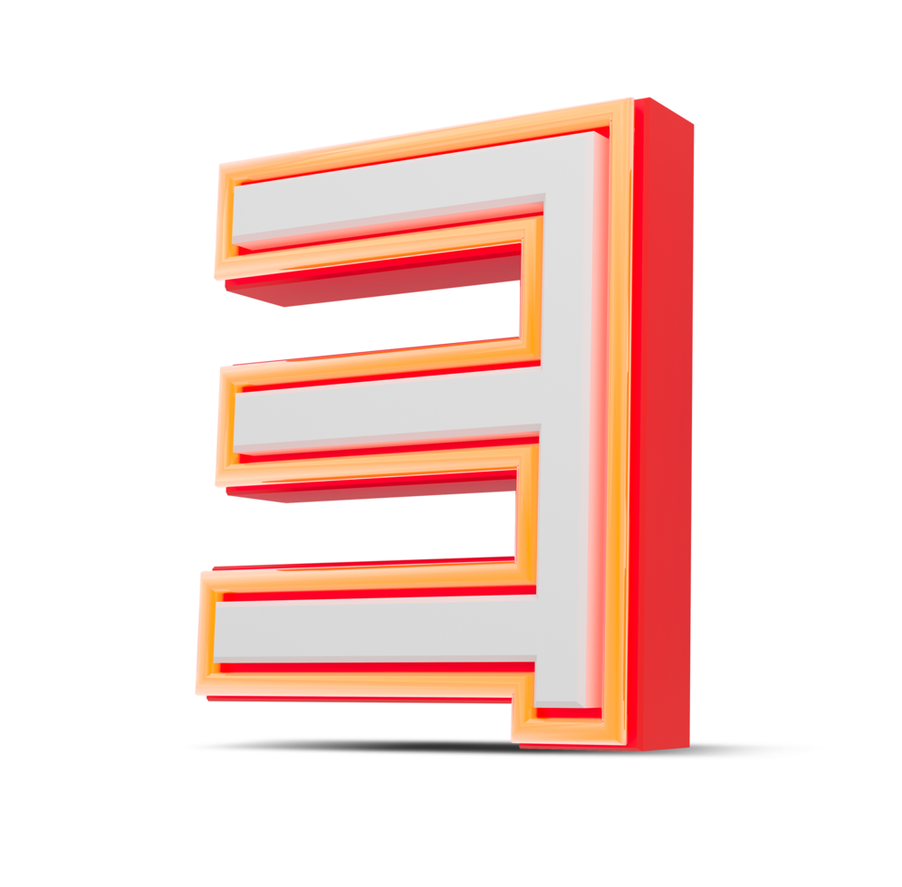 Red 3D Number  japan style with orange neon light, 3d rendering. png