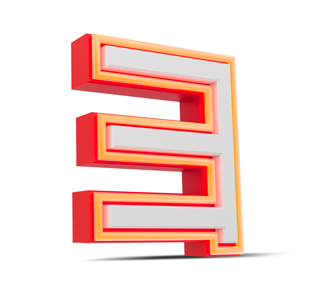 Red 3D Number  japan style with orange neon light, 3d rendering. png