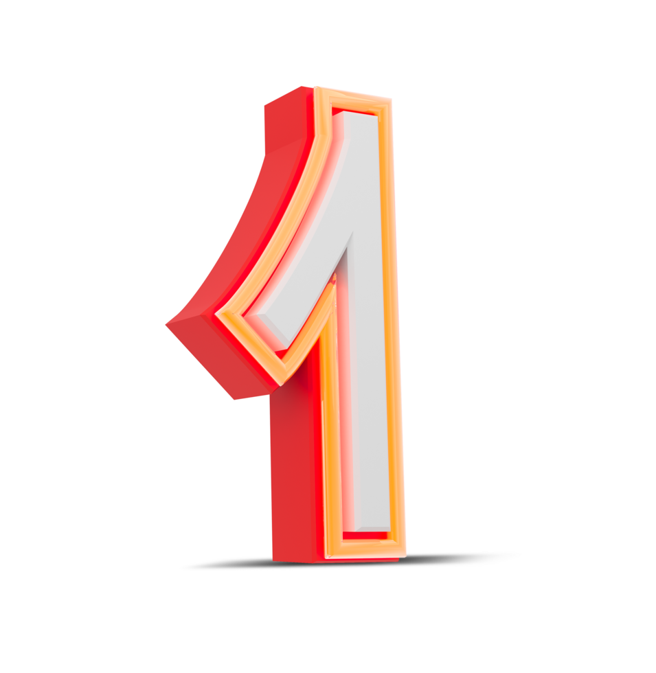 Red 3D Number  japan style with orange neon light, 3d rendering. png