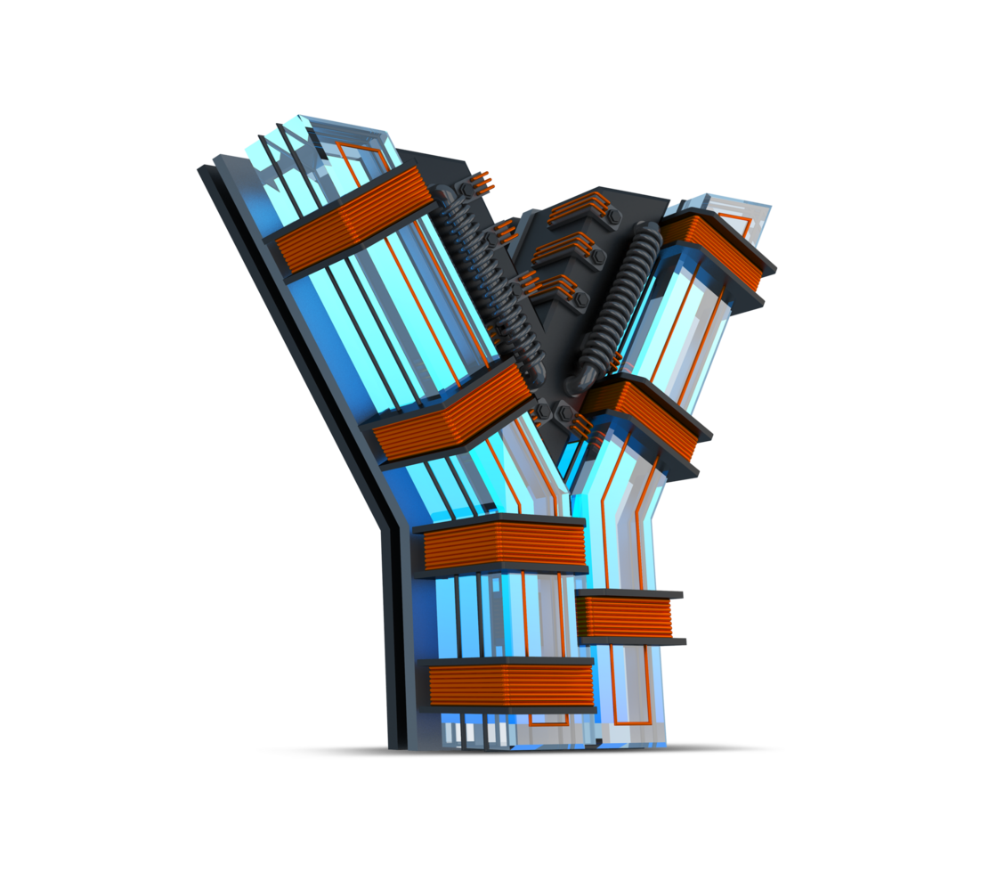 3D Alphabet blue neon light with Copper wire, 3d rendering png