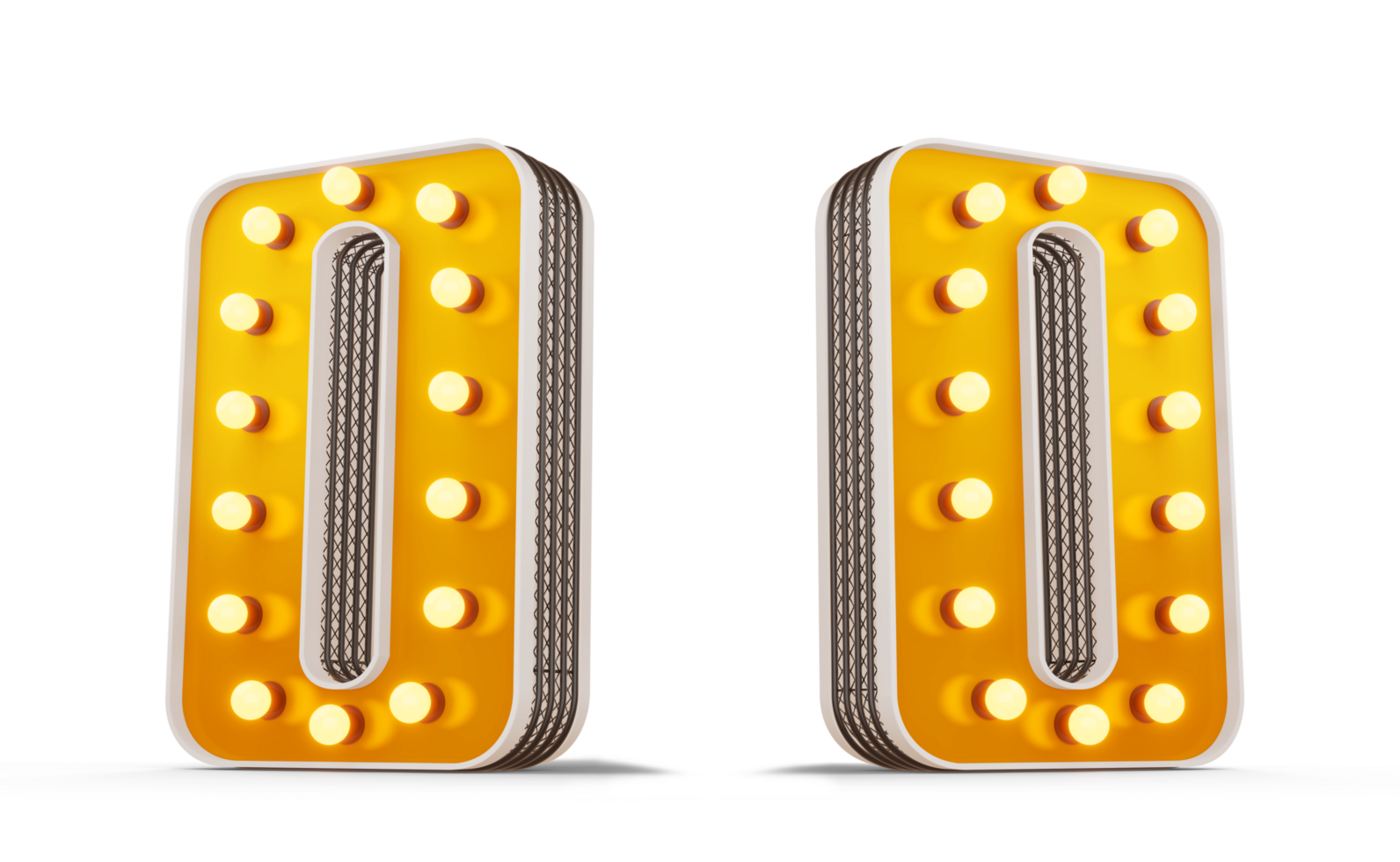 Broadway style light bulb number, 3d rendering png