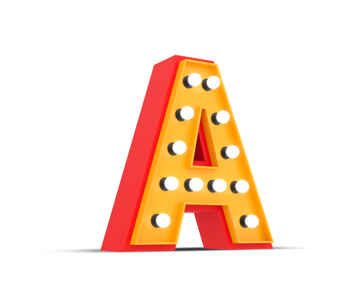 3d alphabet Broadway style with light bulb, 3d rendering png