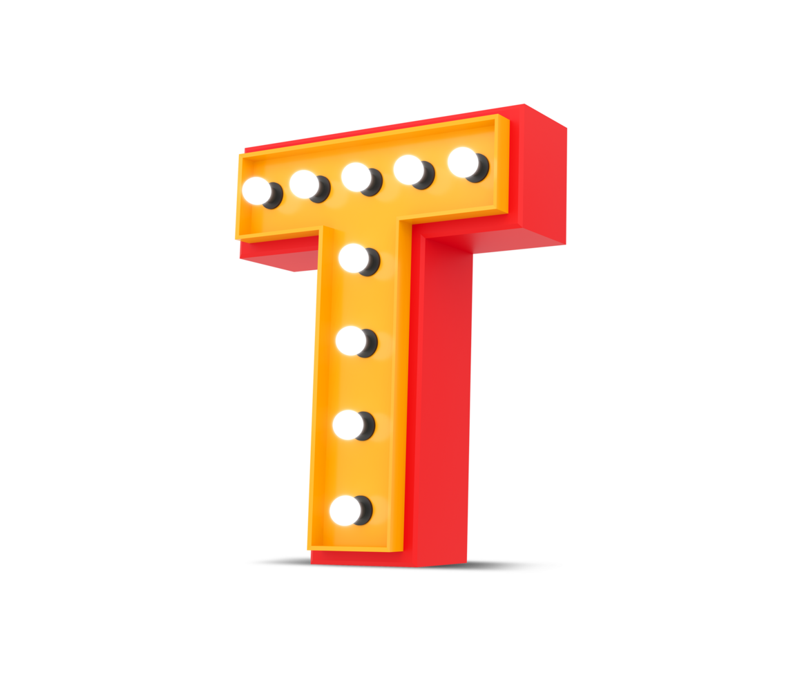 3d alphabet Broadway style with light bulb, 3d rendering png