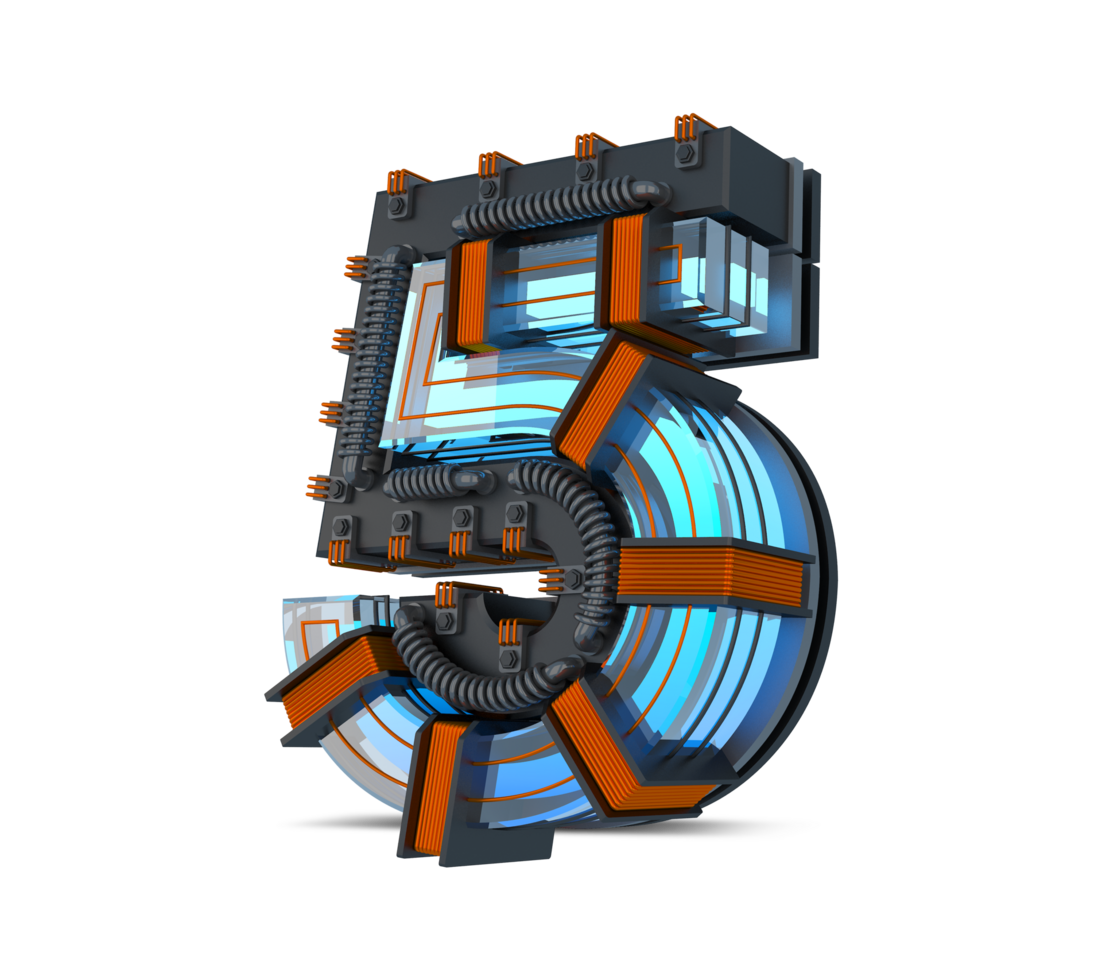 3D Number blue neon light with Copper wire, 3d rendering png