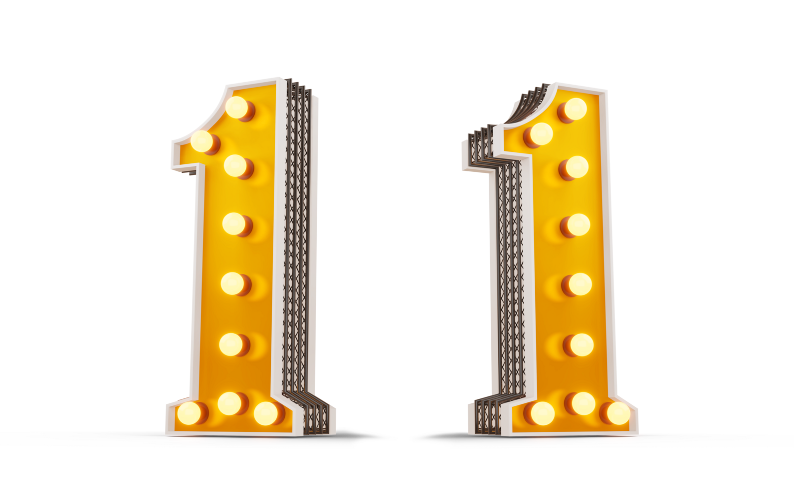 Broadway style light bulb number, 3d rendering png